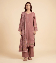 Tea pink cotton 3 piece with embroidery work
