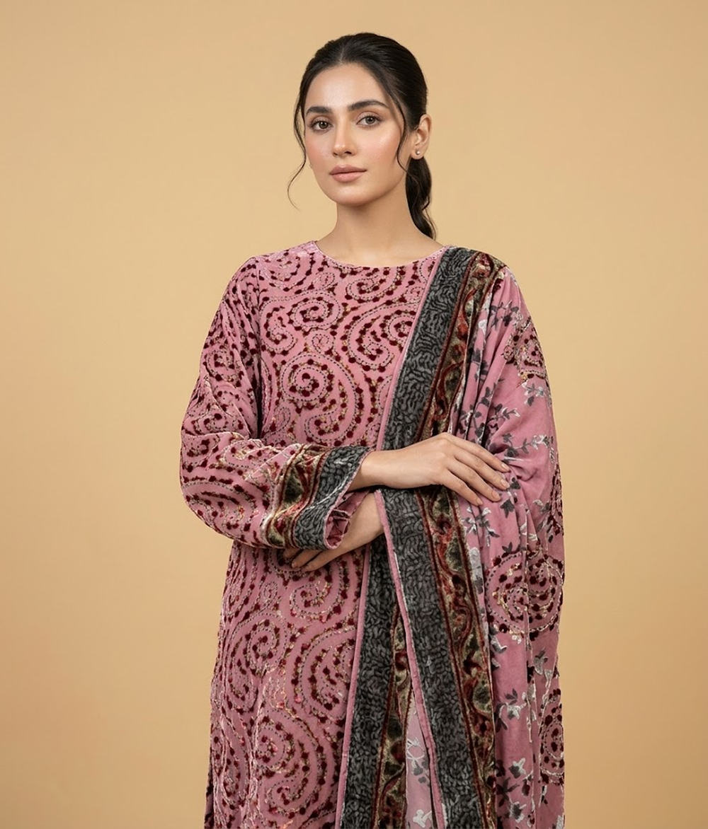 Tea pink printed Palachi 2 Piece Shirt and Dupatta