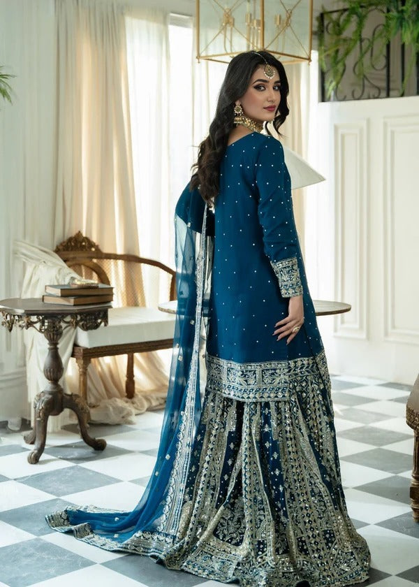 Teal Blue Silver Gota & Mirror Gharara