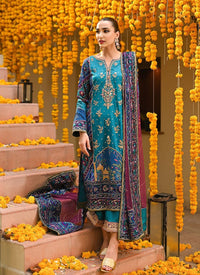 Teal Blue Traditional Mughal Print & Gotta Worked Suit