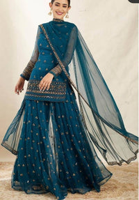 Teal Sequin Work Gharara