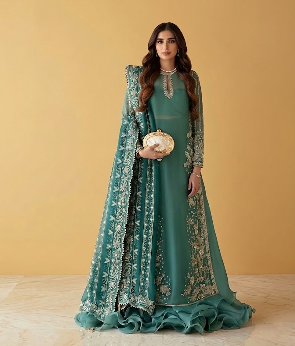 Teal Green Ruffle Border Lehenga