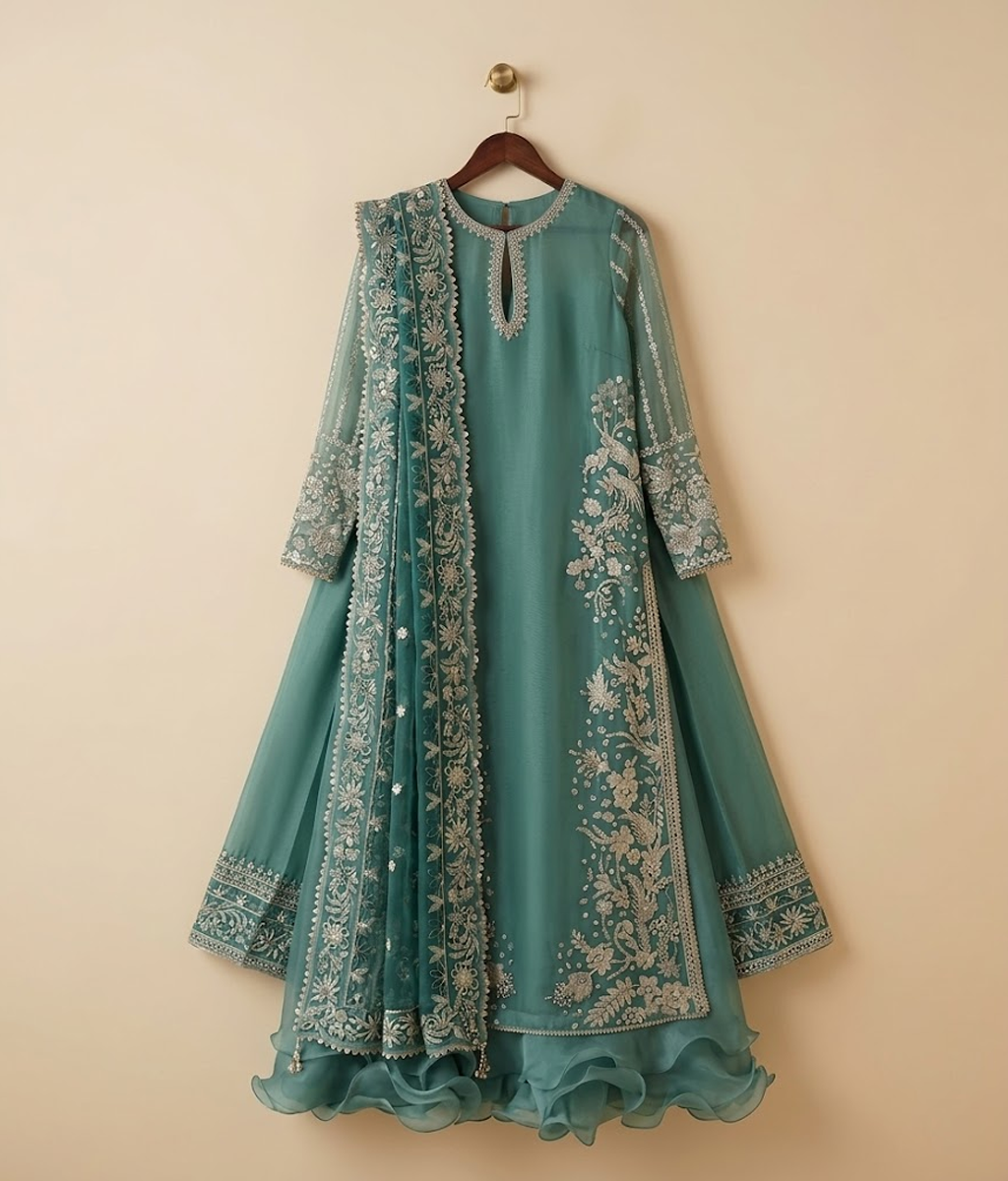 Teal Green Ruffle Border Lehenga