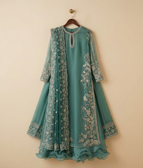 Teal Green Ruffle Border Lehenga
