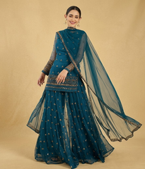 Teal Sequin Work Gharara