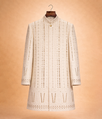White pure silk Sherwani border sequin