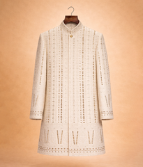 White pure silk Sherwani border sequin