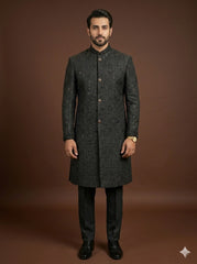 Black handmade Sherwani embroidered Sleeves