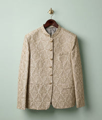 Offwhite Plain Embroidered Raw Silk Prince Coat