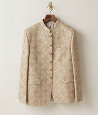 Muddy Brown Sequence Embroidered Raw Silk Prince Coat