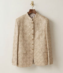 Muddy Brown Sequence Embroidered Raw Silk Prince Coat