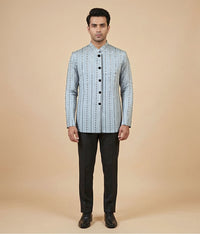 Grey Sequin Raw Silk Prince Coat