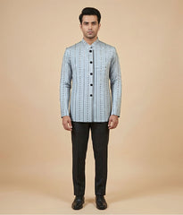 Grey Sequin Raw Silk Prince Coat