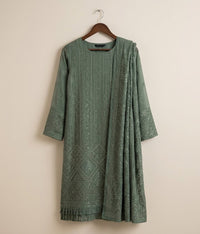 Green Raw Silk 2 Piece Shirt and Dupatta