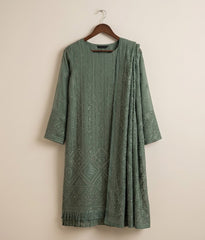 Green Raw Silk 2 Piece Shirt and Dupatta
