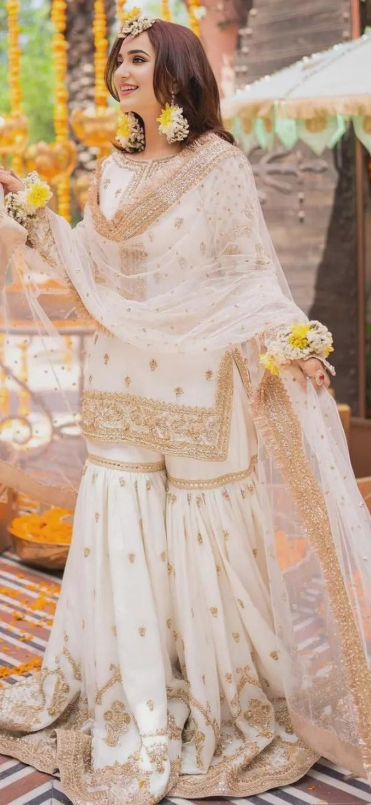 White Tilla Work Gharara