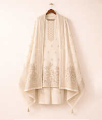 White Cotton Embroidered Shirt with Trousers and Cotton Dupatta