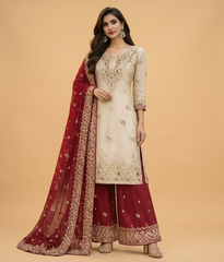 White Maroon Contrast Gharara