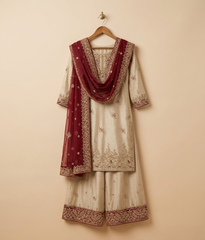 White Maroon Contrast Gharara