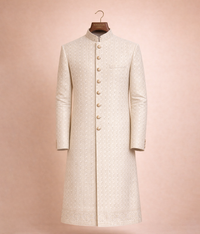 White Sequin rawsilk Sherwani