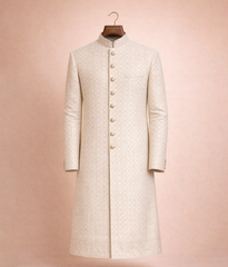 White Sequin rawsilk Sherwani