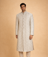 White Sherwani embroidered handmade