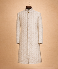White Sherwani embroidered handmade