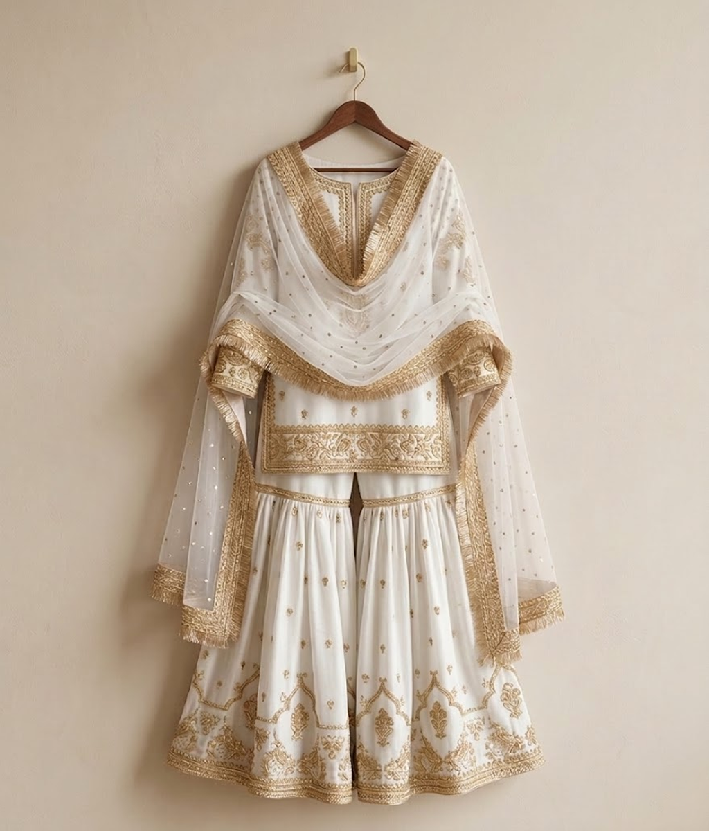 White Tilla Work Gharara
