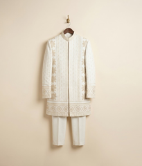 White and gold embroidered open prince coat