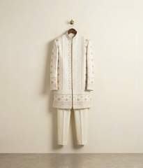 White floral embroidered open prince coat