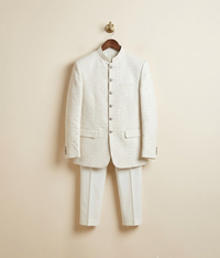 White self embroidered buttoned princecoat