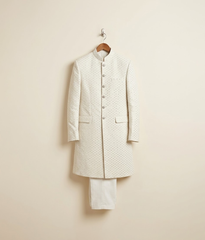 White sheesha work self buttoned prince coat