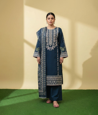 Dark blue embroidered shirt with trousers and cotton dupatta