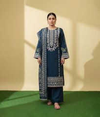Dark blue embroidered shirt with trousers and cotton dupatta