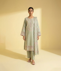 Mint embroidered shirt with trousers and cotton dupatta