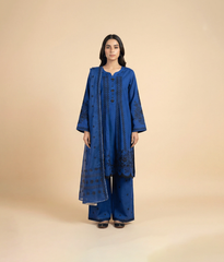 Electric Blue Cotton Embroidered A-Line 3 Piece Suit