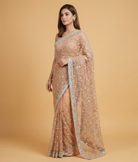 Yellow Net Jaal Work Saree