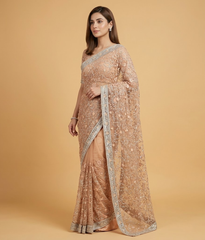 Yellow Net Jaal Work Saree