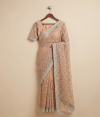 Yellow Net Jaal Work Saree