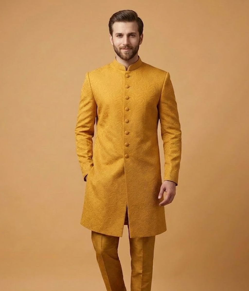 Yellow Self Jacquard Dulha House