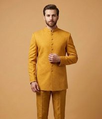 Yellow Self Jacquard Dulha House