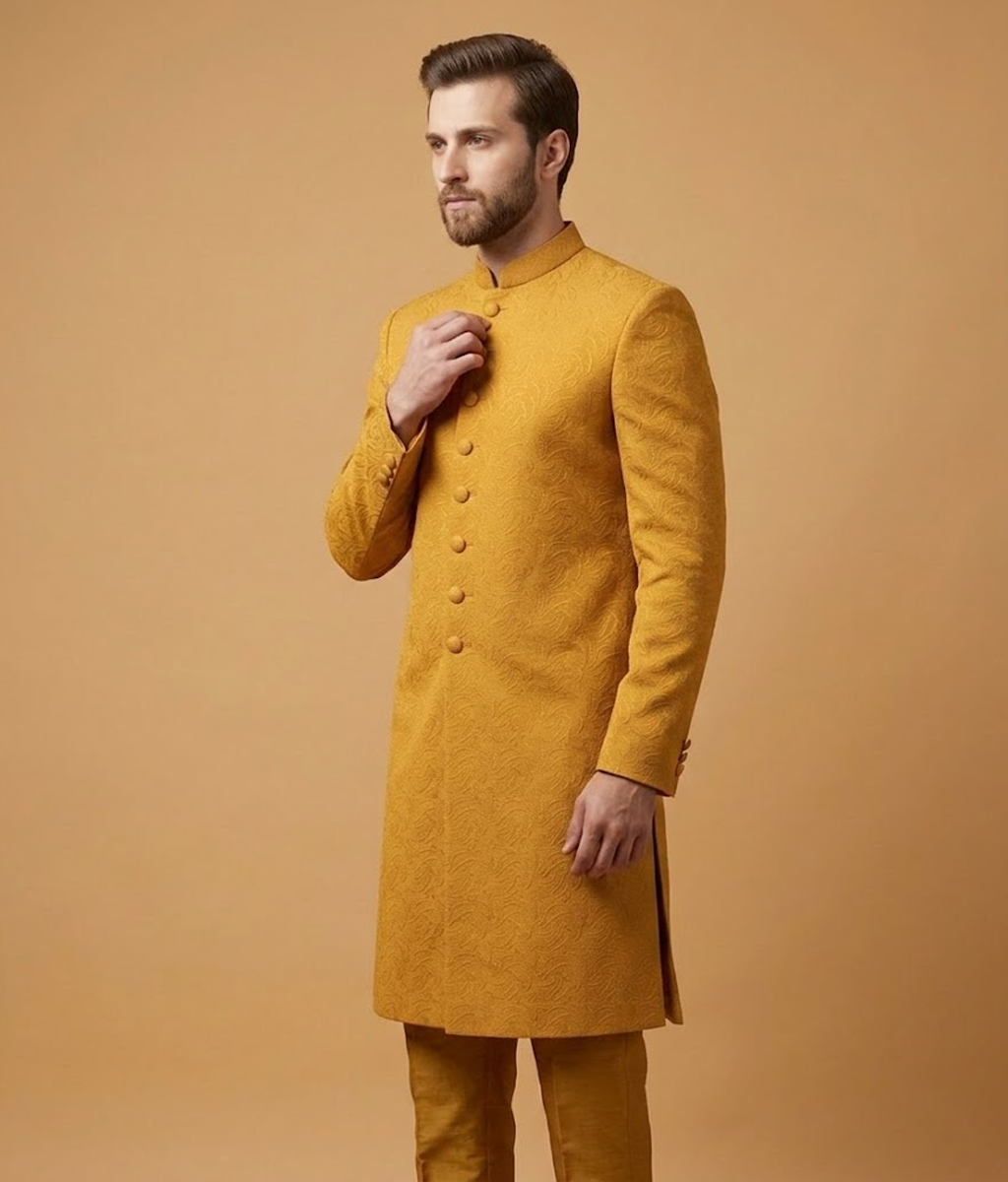 Yellow Self Jacquard Dulha House
