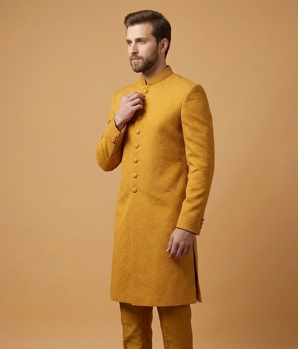 Yellow Self Jacquard Dulha House