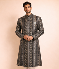 Black and white Sherwani masoori sequin work