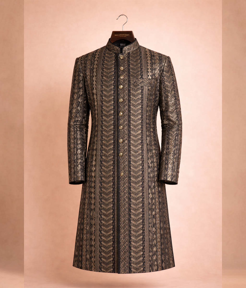 Black and white Sherwani masoori sequin work
