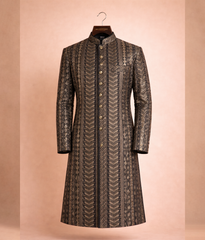 Black and white Sherwani masoori sequin work