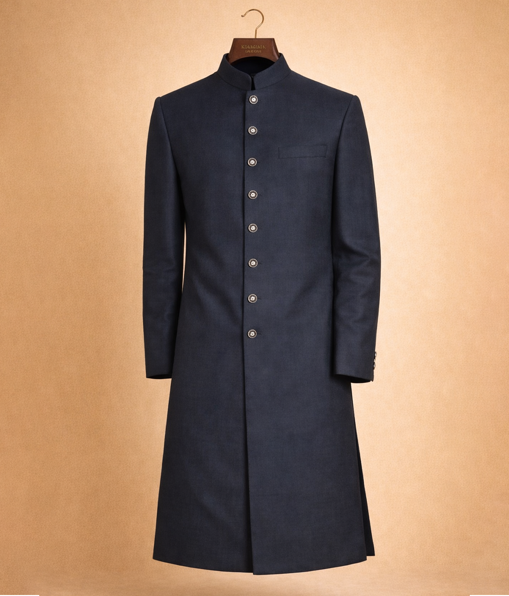 Black plain sherwani for suiting