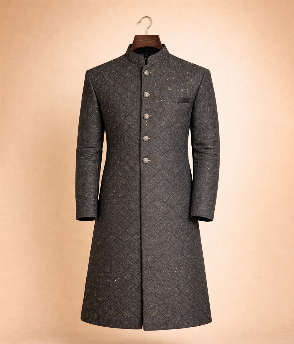 Black sequence work rawsilk  Sherwani