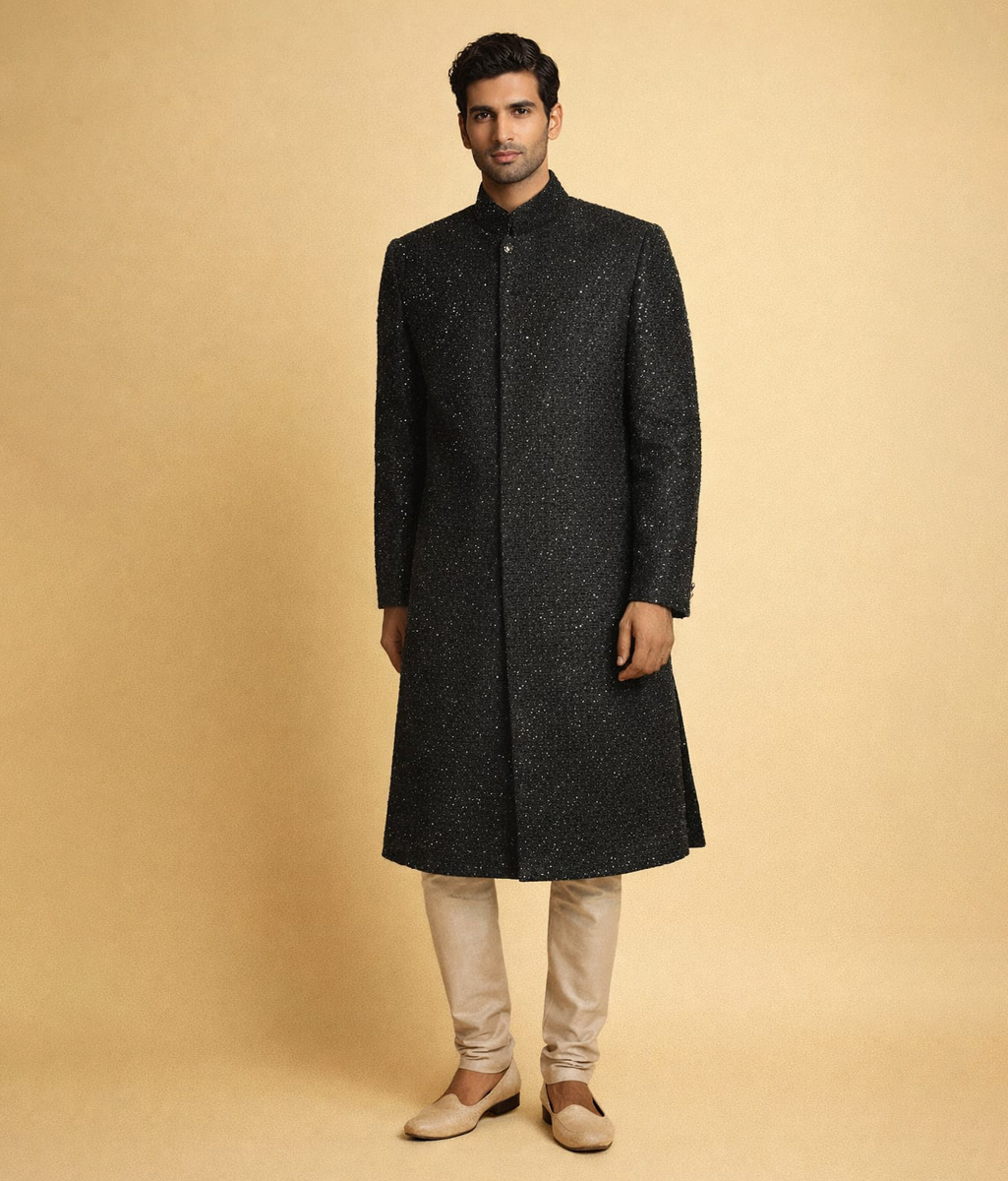 Black sequin handmade sherwani