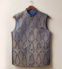 Blue Damask Brocade fancy waistcoat